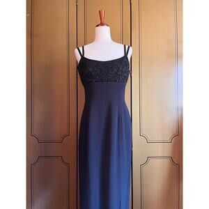 Vintage black gown with beaded corset, size M